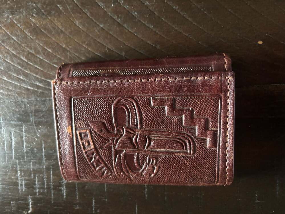 Vintage Hand Tooled Brown Leather Mexican Wallet with Photo Inserts